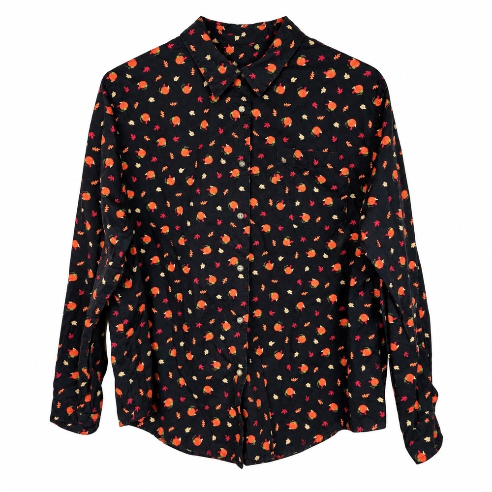 Vintage Karen Scott Womens Top M Button Down Halloween Novelty Fall Pumpkin